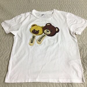 Moschino White and Yellow Short Sleeve Tees with Bear Graphics